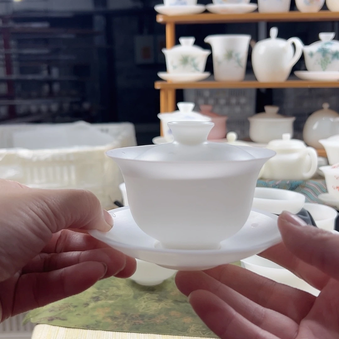 素烧璞玉超薄胎元宝盖碗满容180ml