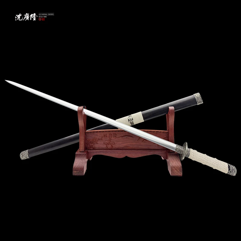 龙泉沈广隆-卷草唐剑 黑檀木 白铜 宝剑 手工 未开刃