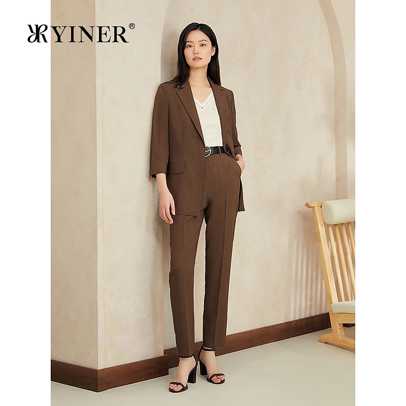 YINER音儿女装2025夏季新款法式通勤气质一粒扣驳领西装短外套