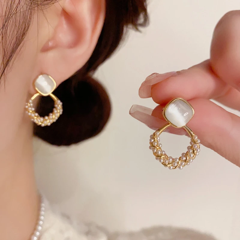 合金耳饰 猫眼石耳环2025新款爆款高级秋冬耳饰女温柔风气质耳钉