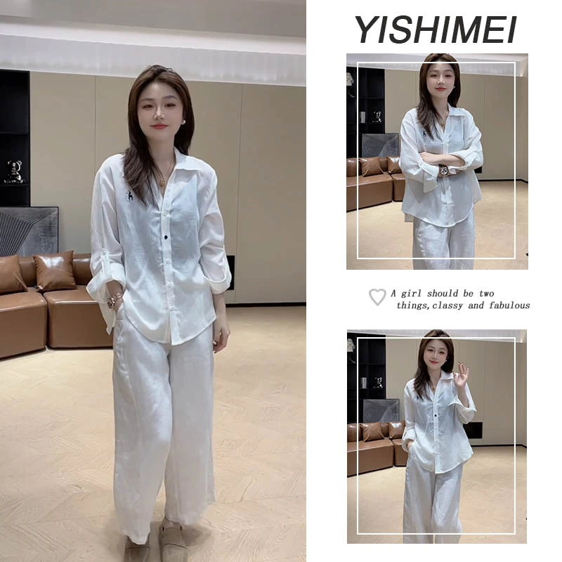 套装女2025年早秋新款爆款轻奢高级感宽松长袖衬衫休闲阔腿裤套装