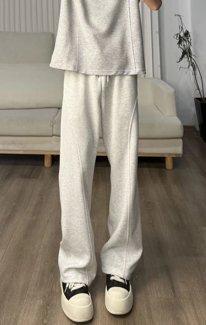 专属斜切卫裤男美式复古运动长裤显高显瘦微喇裤子直筒垂感休闲裤