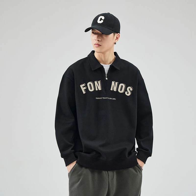 潮牌半拉链卫衣男士秋季潮流宽松翻领长袖t恤美式休闲套头上衣服