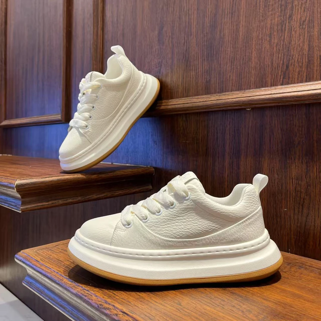 男鞋2025秋季厚底时尚皮面小白鞋增高百搭舒适简约男生休闲鞋子