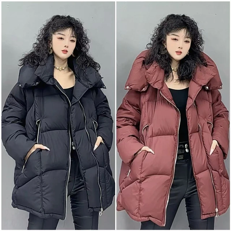 2024冬季大码纯色连帽羽绒服新款时尚宽松百搭韩版女士外套-88067