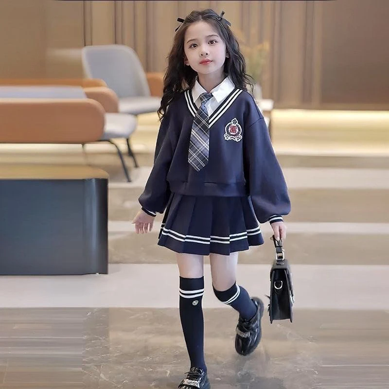 女童假两件套装裙子春秋2025新款春装儿童学院风女孩百褶裙两件套