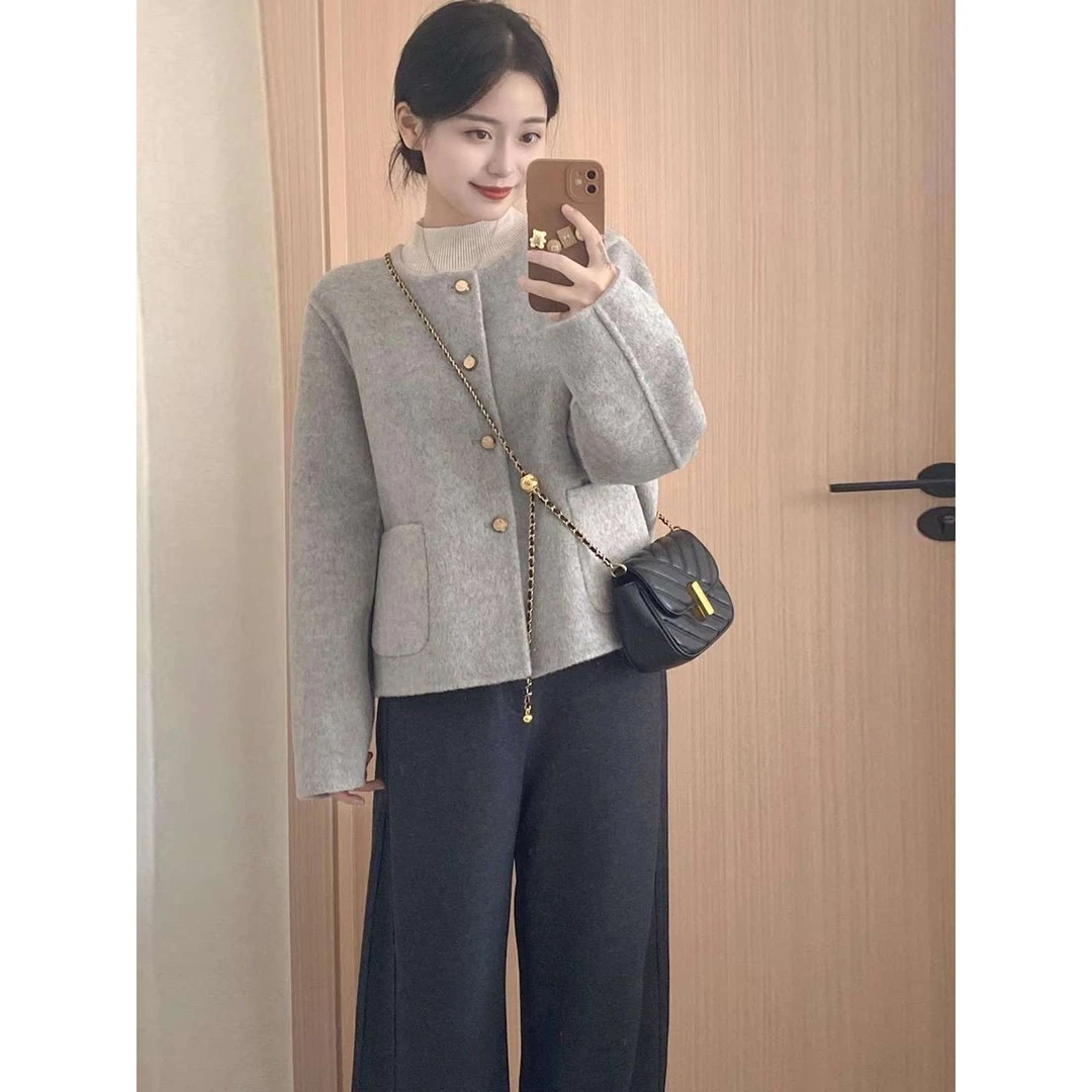 短款双面羊绒毛呢子大衣外套女2026秋冬季新款小个子高级感正流行