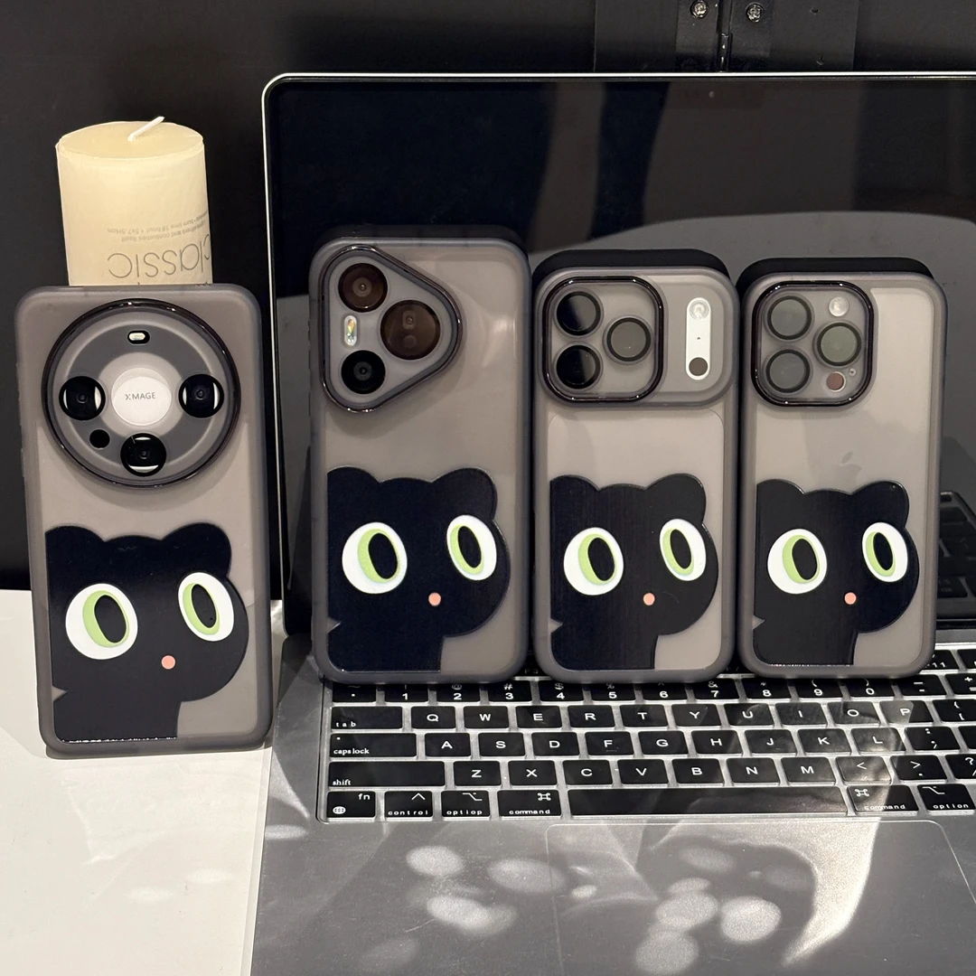 罗小黑适用苹果17pro手机壳16pm金属镜框华为p70可爱oppo女小米15