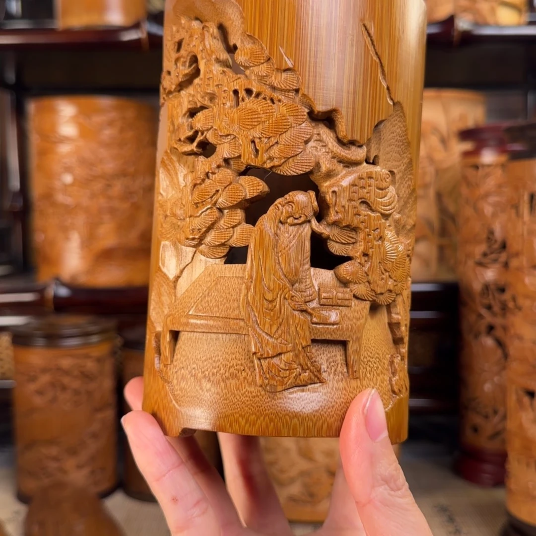 竹手工竹雕松下高士