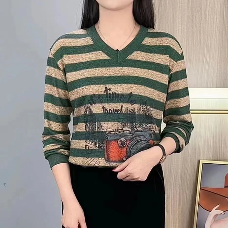 长袖T恤女宽松大码妈妈装春季2024新款体恤显瘦上衣百搭打底衫