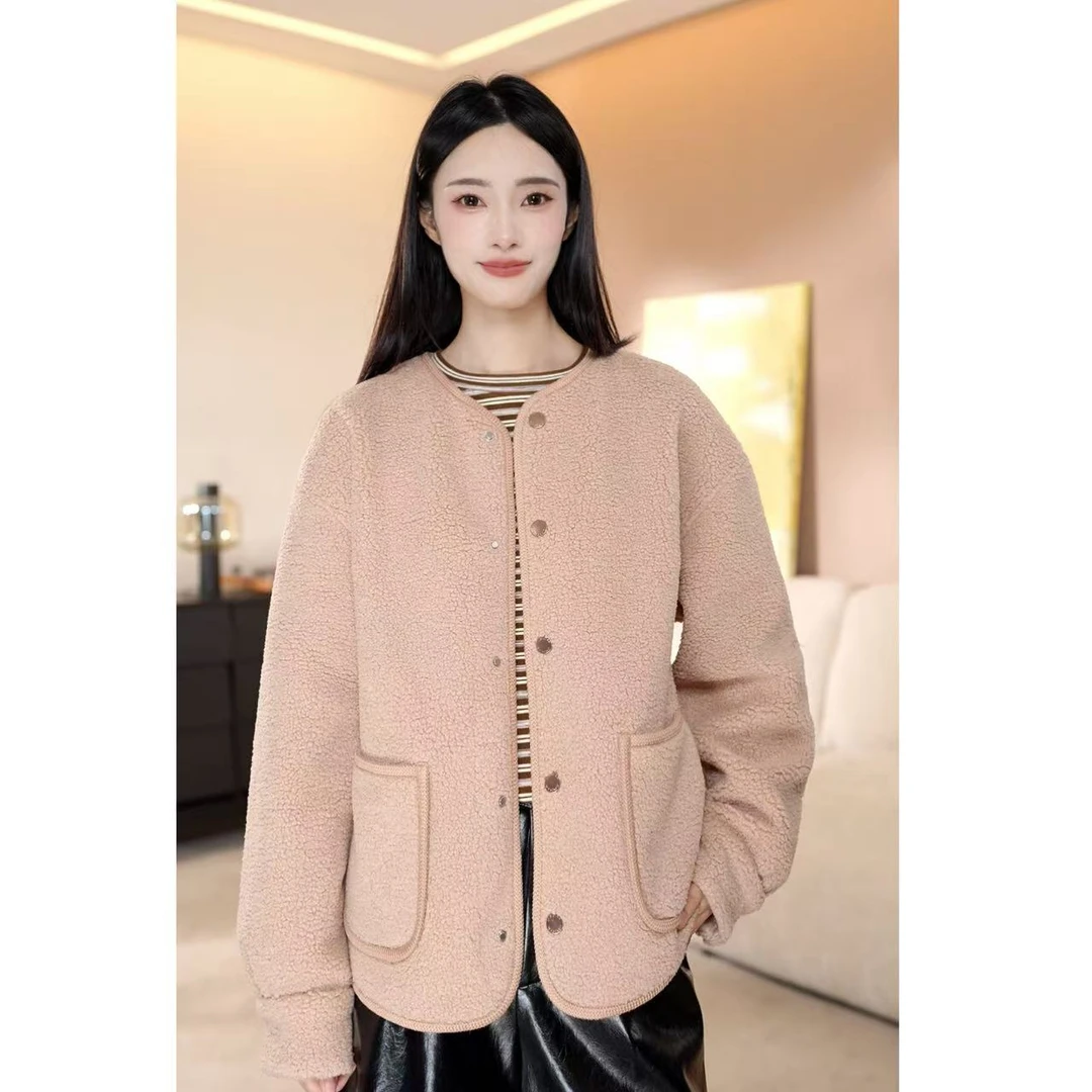 GIRDEAR/哥弟琥珀流光轻奢款显瘦百搭造型摇粒绒外套女士140067