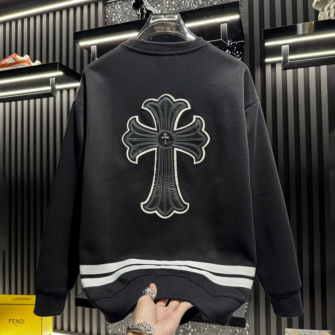 DeweLvum新款秋冬季潮牌刺绣圆领卫衣男士休闲长袖打底衫上衣男装