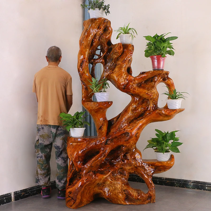 天然实木树根盆景架阳台根艺原木架根雕花架木根底座MH11169