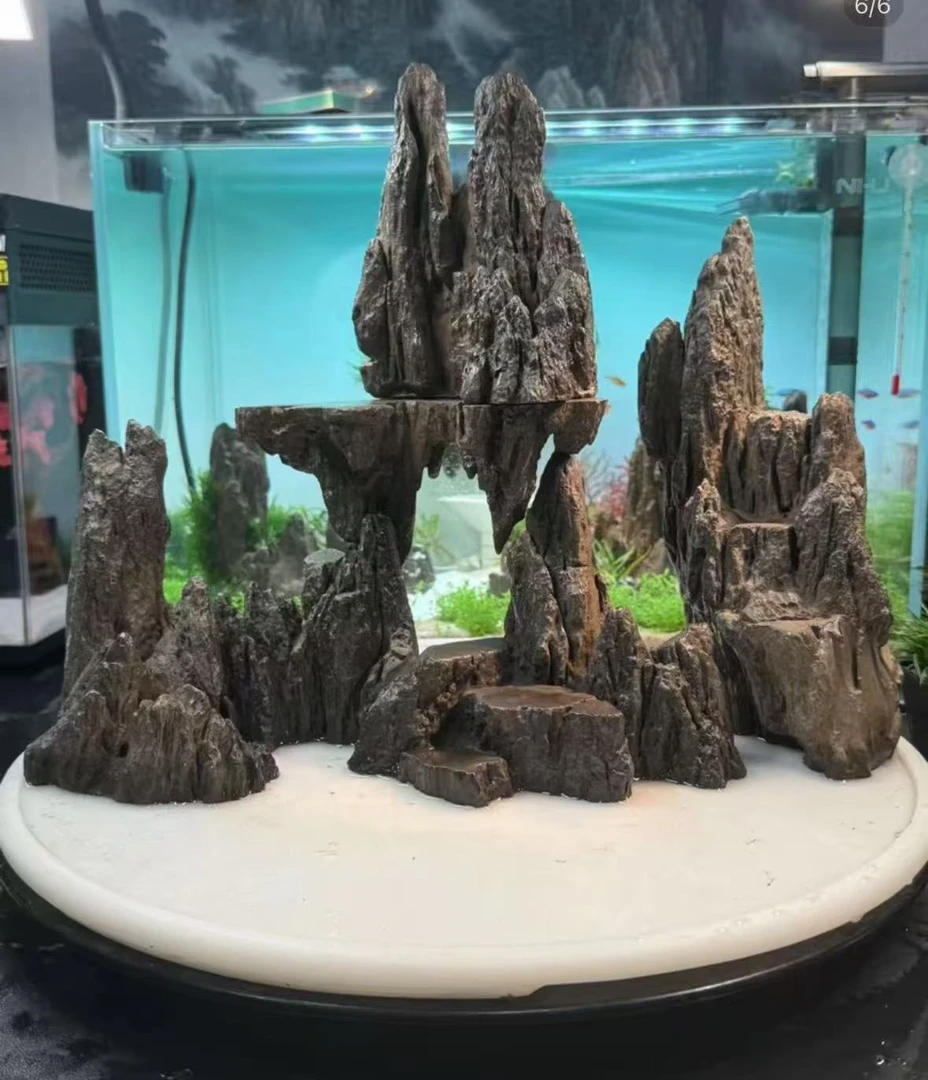 0003+2788+5233青龙石山峰造景悬浮假山鱼缸造景石绿植盆栽摆件