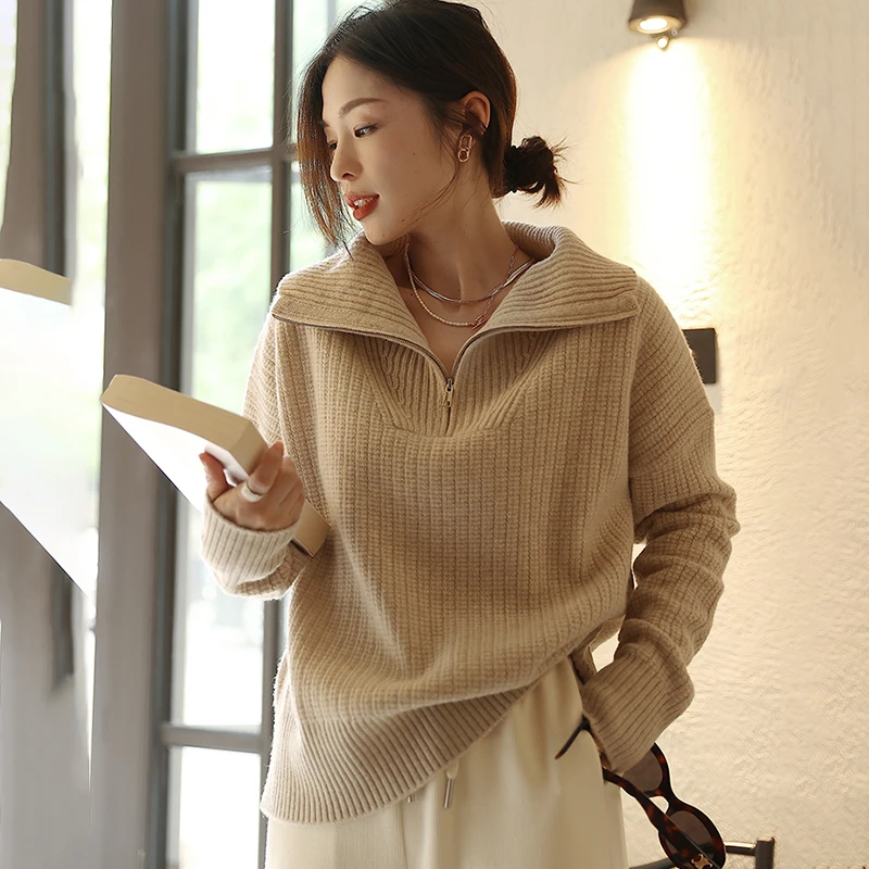 100羊毛经典拉链翻领 重磅加厚羊毛衫NGG-半拉链DH