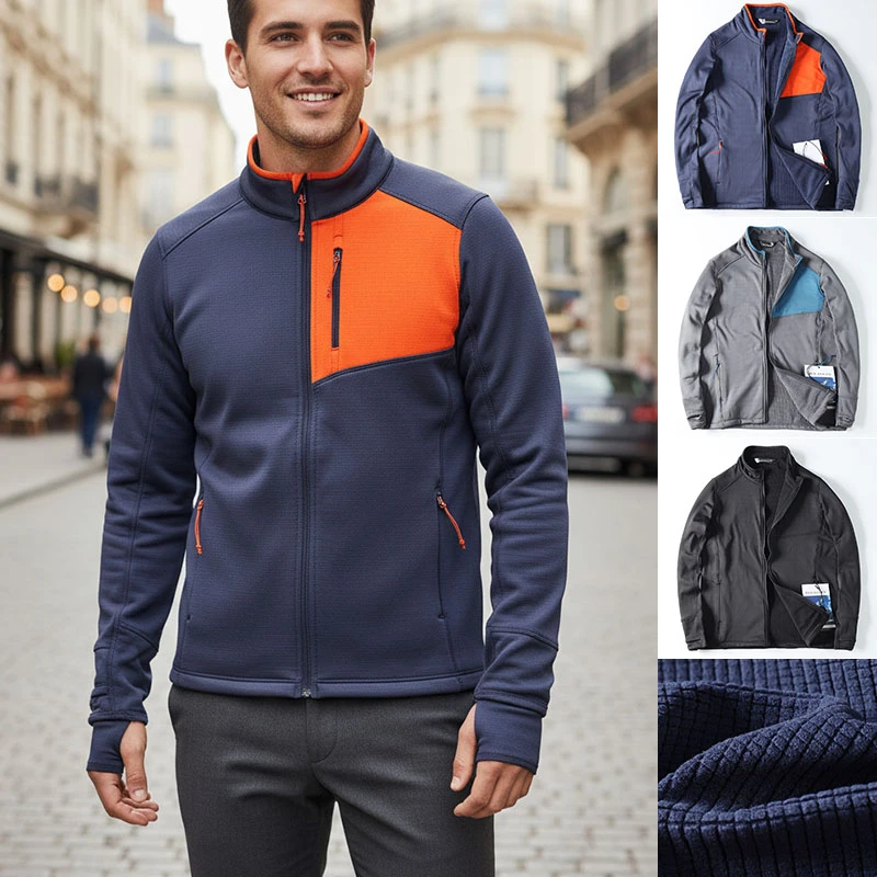 韩单尾货功能性一体绒保暖弹力秋冬男士户外休闲运动骑行立领夹克