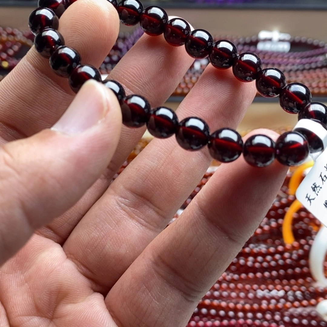 石榴石手链未镶嵌7.8mm酒红色特价