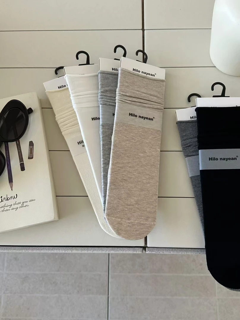 薄款纯色极简风镂空女中筒百搭中筒袜ins防汗条纹提花公主风春季