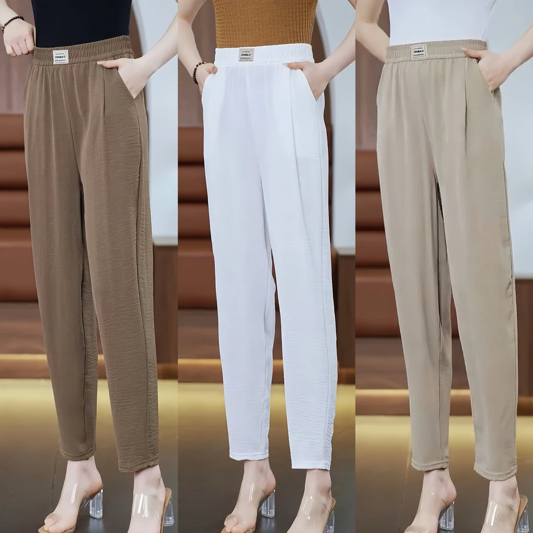 中老年妈妈裤子夏季薄款小个子九分裤时尚洋气宽松休闲直筒裤