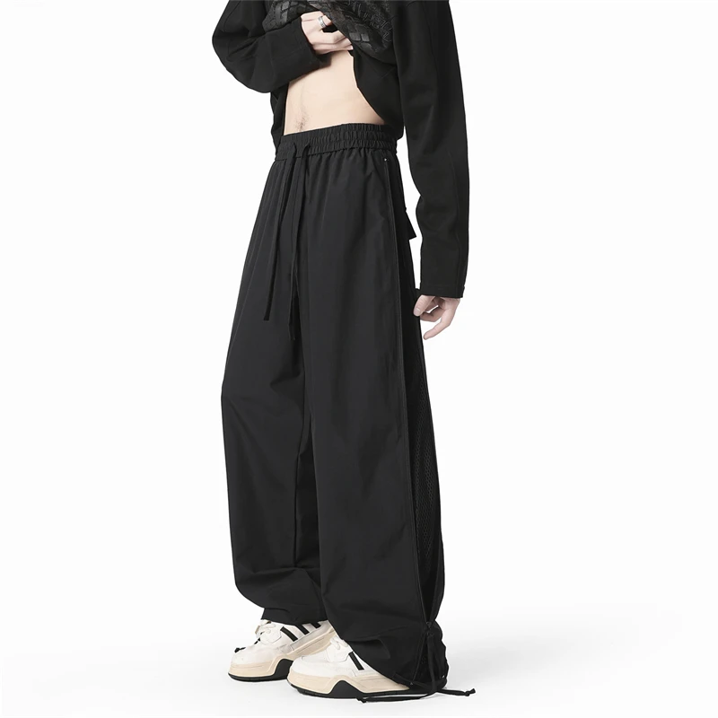 休闲裤男垂感透气网男款百搭直筒长裤黑色美式阔腿宽松户外冲锋裤