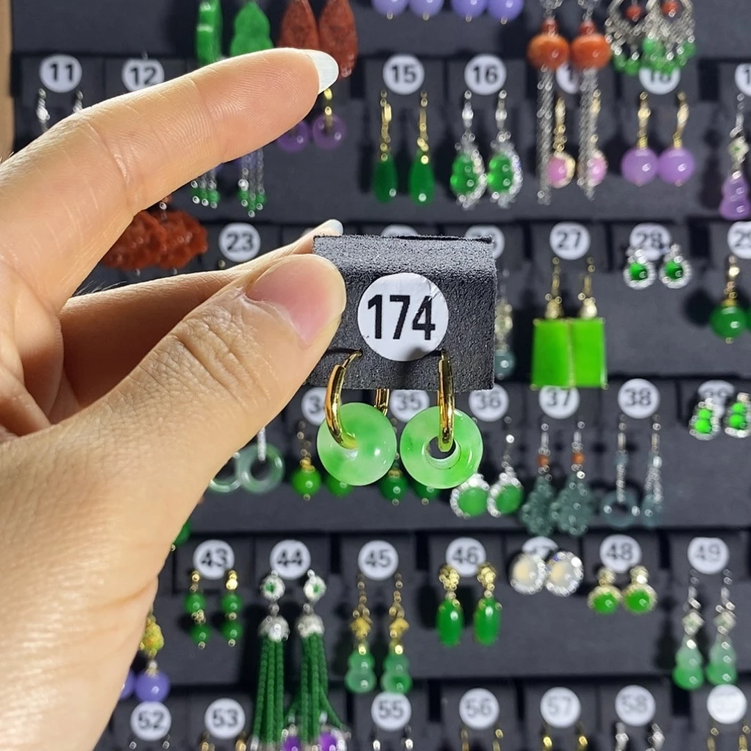 银S925镶嵌翡翠耳饰174