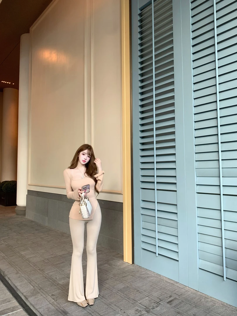 TUTU【美臀实录】95.5棉显瘦百搭弹力修身阔腿开叉休闲裤#CK2002