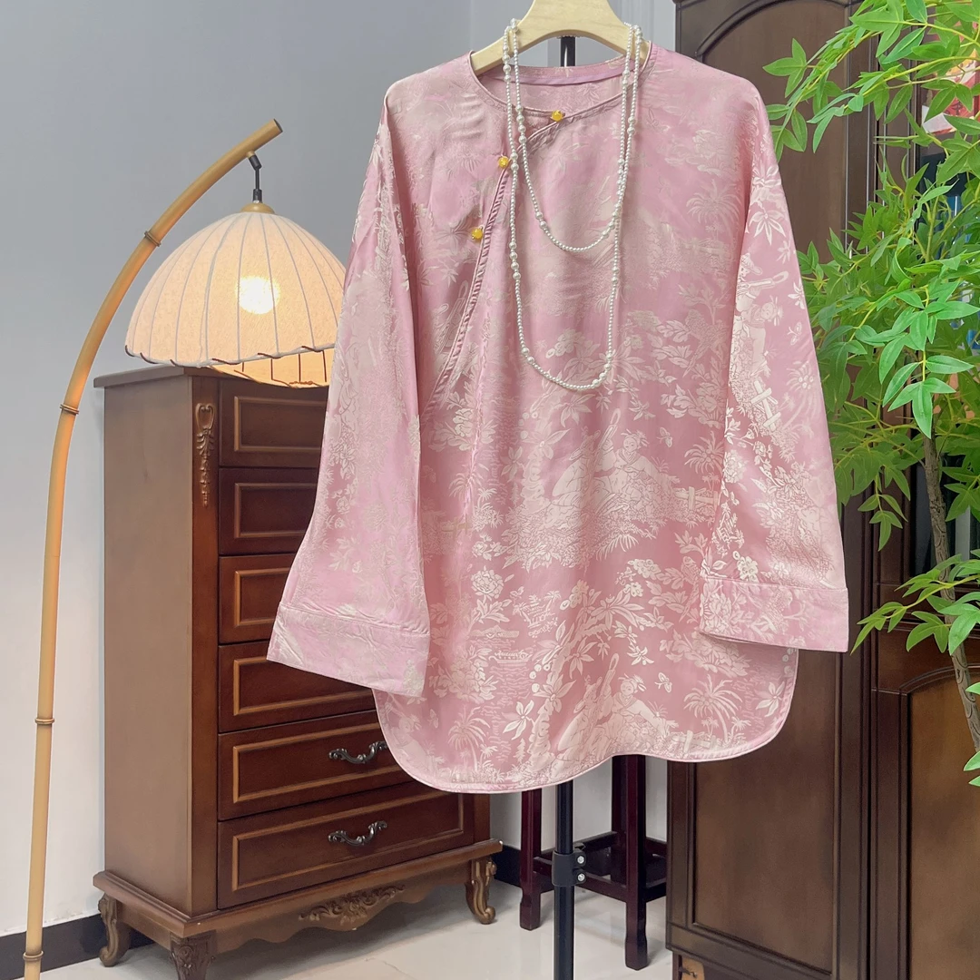 5-21款圆领提花斜襟上衣时尚气质小衫