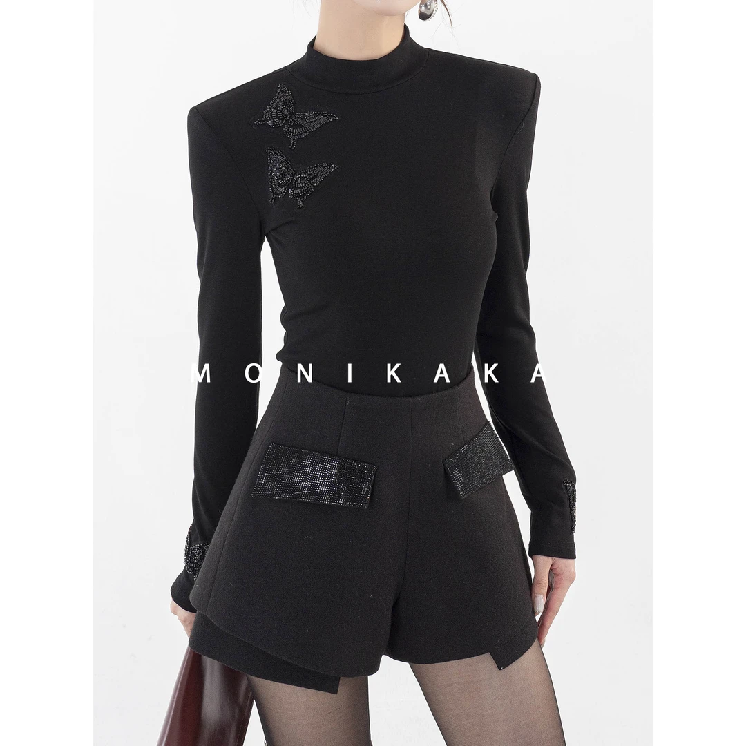 【莫妮卡卡】长52）冬款显瘦时尚轻奢百搭修身长袖打底上衣ZJS90415