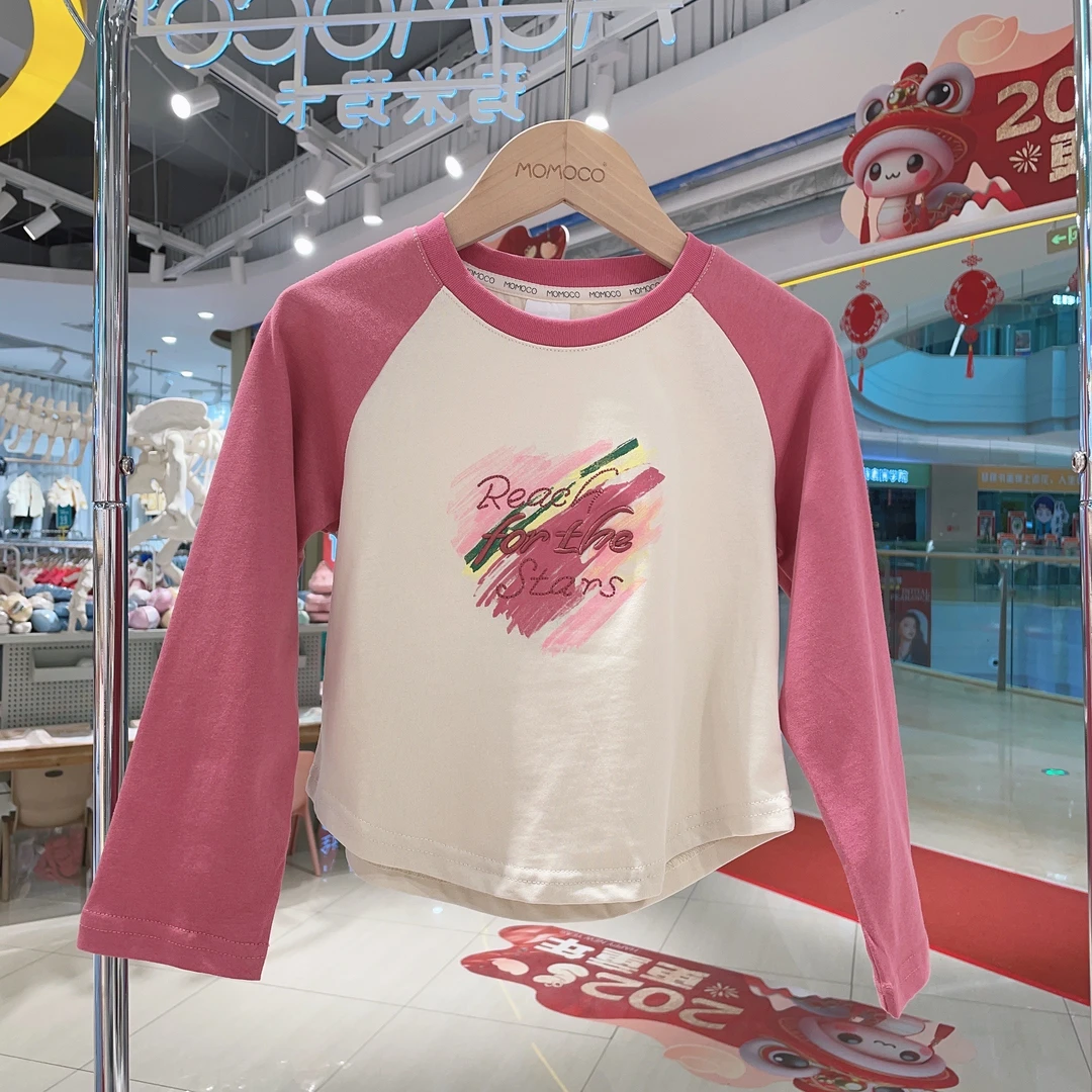 MOMOCO女童2025春秋季时尚撞色插肩袖T恤77580235008