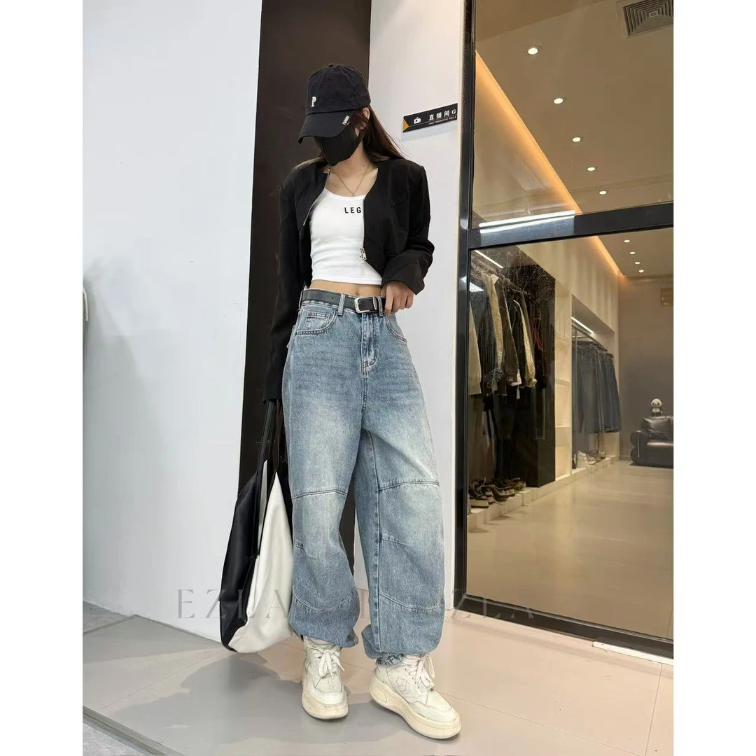 Z'C EZ8519 【夏季新款】中高腰美式显瘦无弹水洗软牛仔老爹堆堆裤