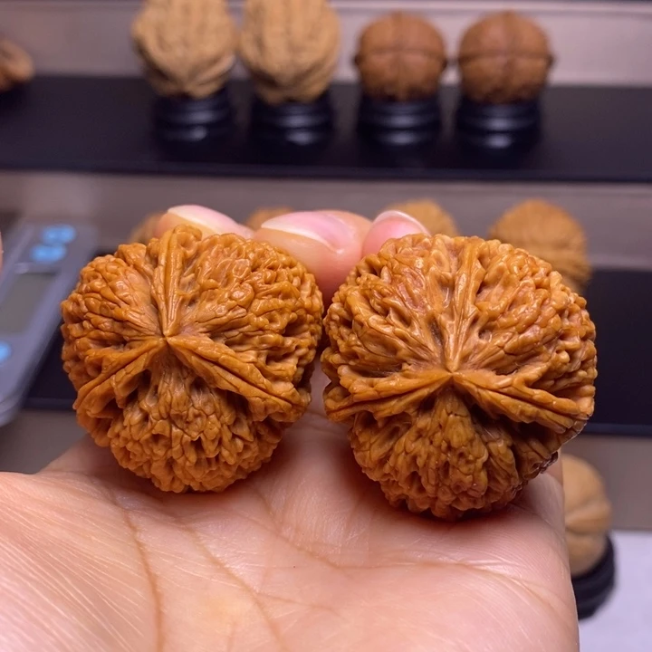 文玩核桃把件盘龙玉凤三楞24