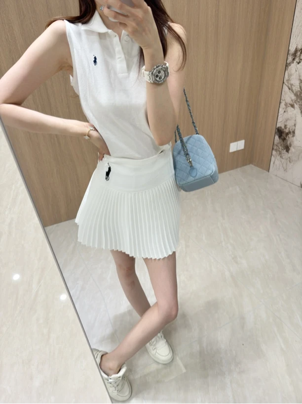 [lightrain定制]战马新款百搭显瘦高腰夏季百褶刺绣半身短裙