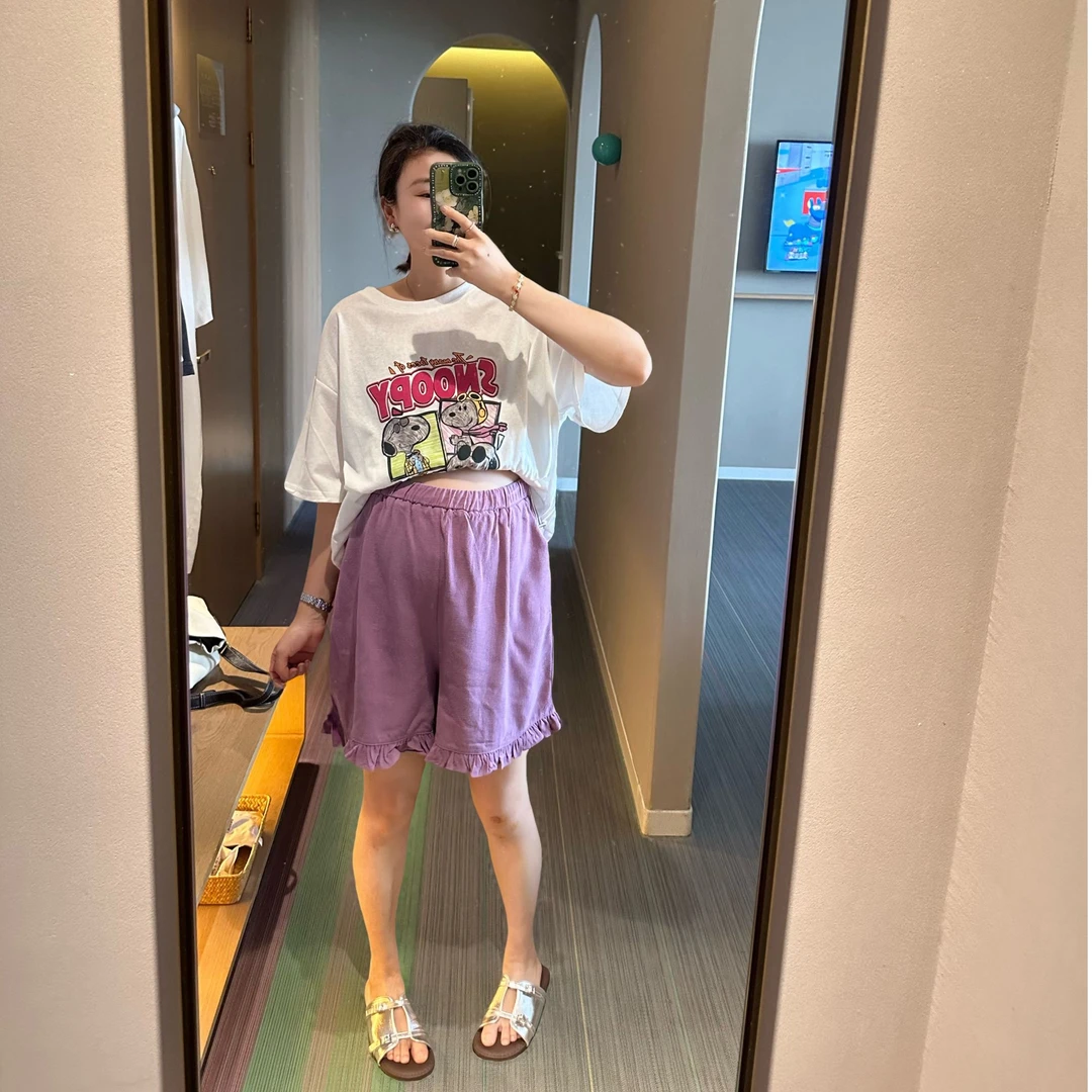孕妇短裤木耳边百搭休闲直筒裤孕妇棉麻五分裤时尚外穿夏季薄款