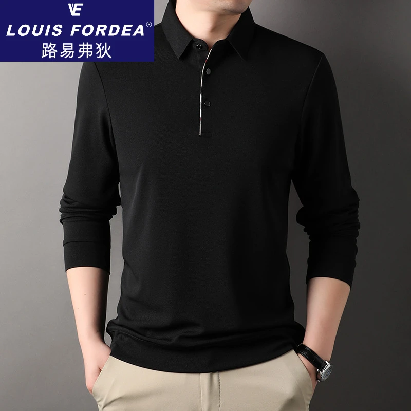 男士长袖polo衫男翻领简约商务中宽松