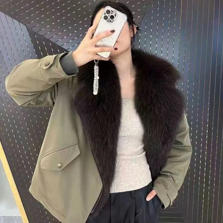 短款皮草鸭绒服女款爆款25新款真狐狸派克服冬季外套加绒加厚外套