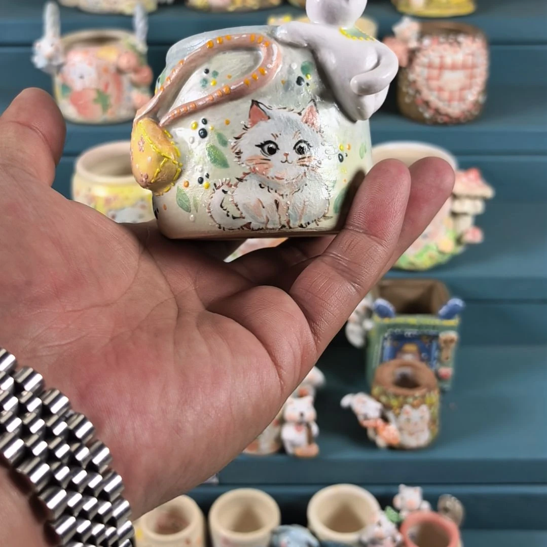 包包小猫 手绘多肉花盆