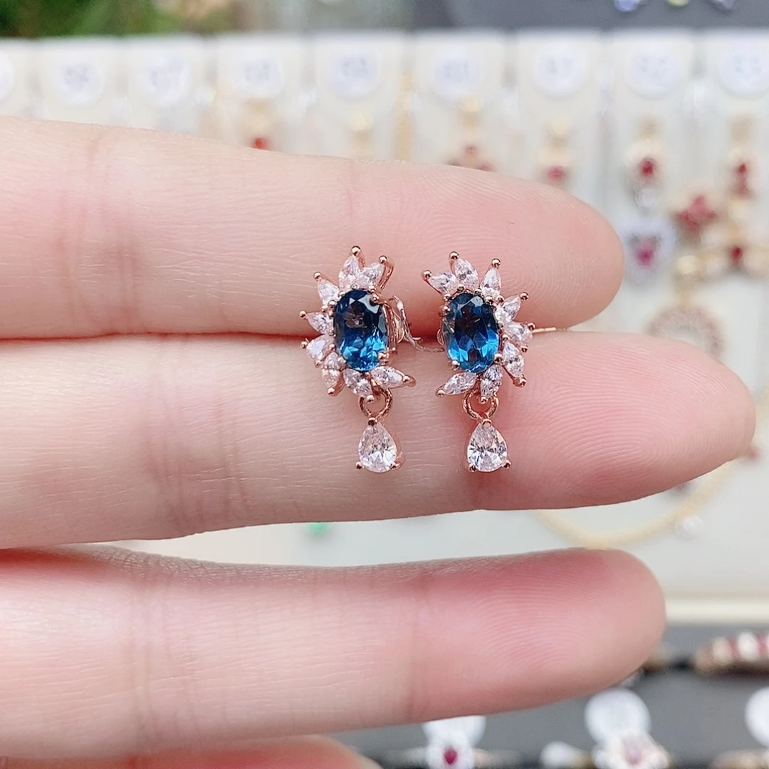 耳饰银S925镶嵌托帕石