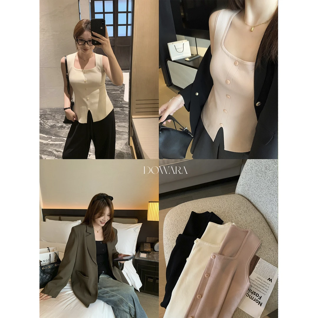 现货大婉酱微胖定制【100%兰精天丝背心】方领背心莱赛尔上衣7701D