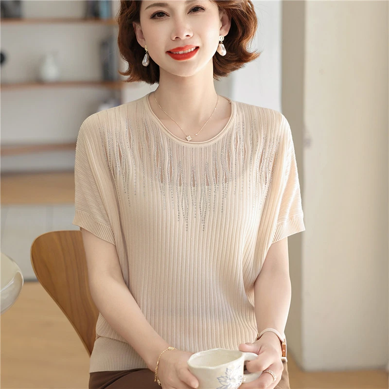 妈妈装2025夏装新款短袖冰丝小衫时尚汗衫中老年女母亲节t恤上衣