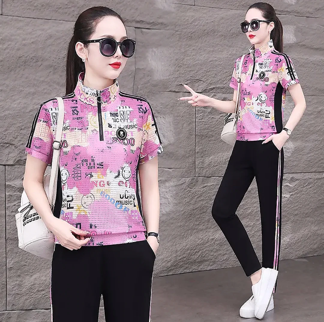 女士跑步运动服套装夏季2025新款短袖户外迷彩服速干衣薄款579