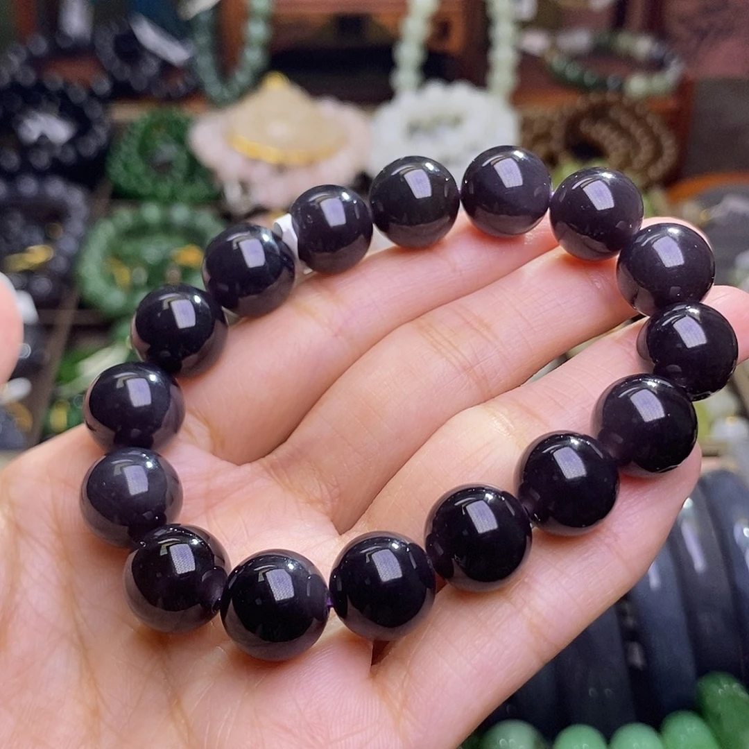 和田玉未镶嵌颈饰老矿料烟紫手串帝王紫12m