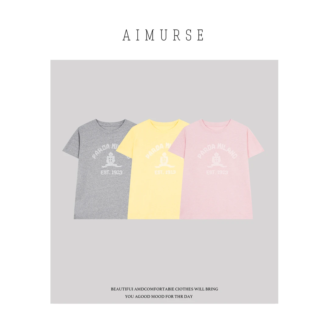 AIMURSE【故事感】小众设计师 简约百搭字母女士休闲T恤 AM7030