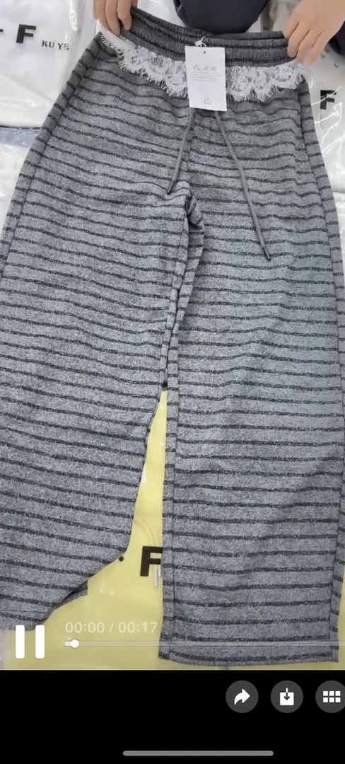 杨璇家精选蕾丝边条纹休闲裤6105