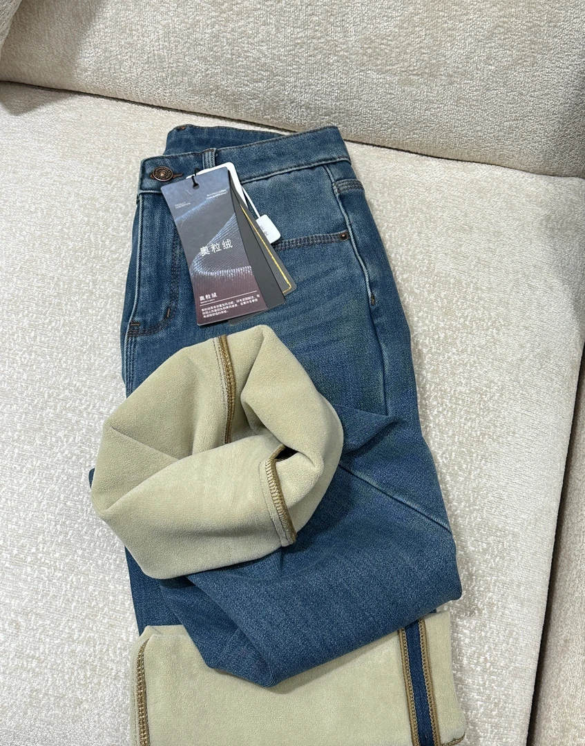 【C9018】镇店之宝 冬季厚绒三本针抗皱不变形 显瘦直筒牛仔裤