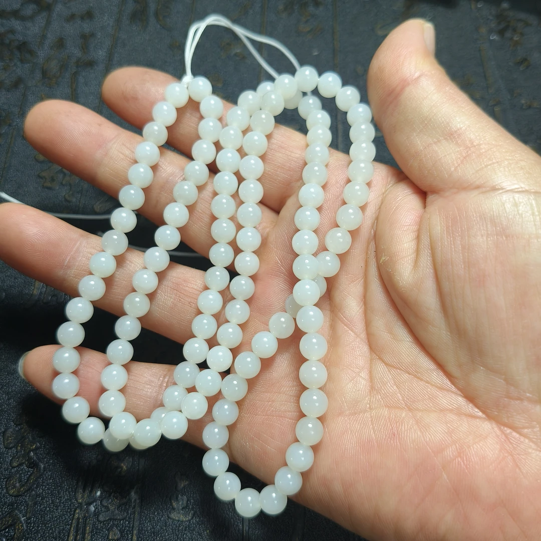 天然正品和田玉白玉原石圆珠6mm108颗佛珠项链手链坠链玉链