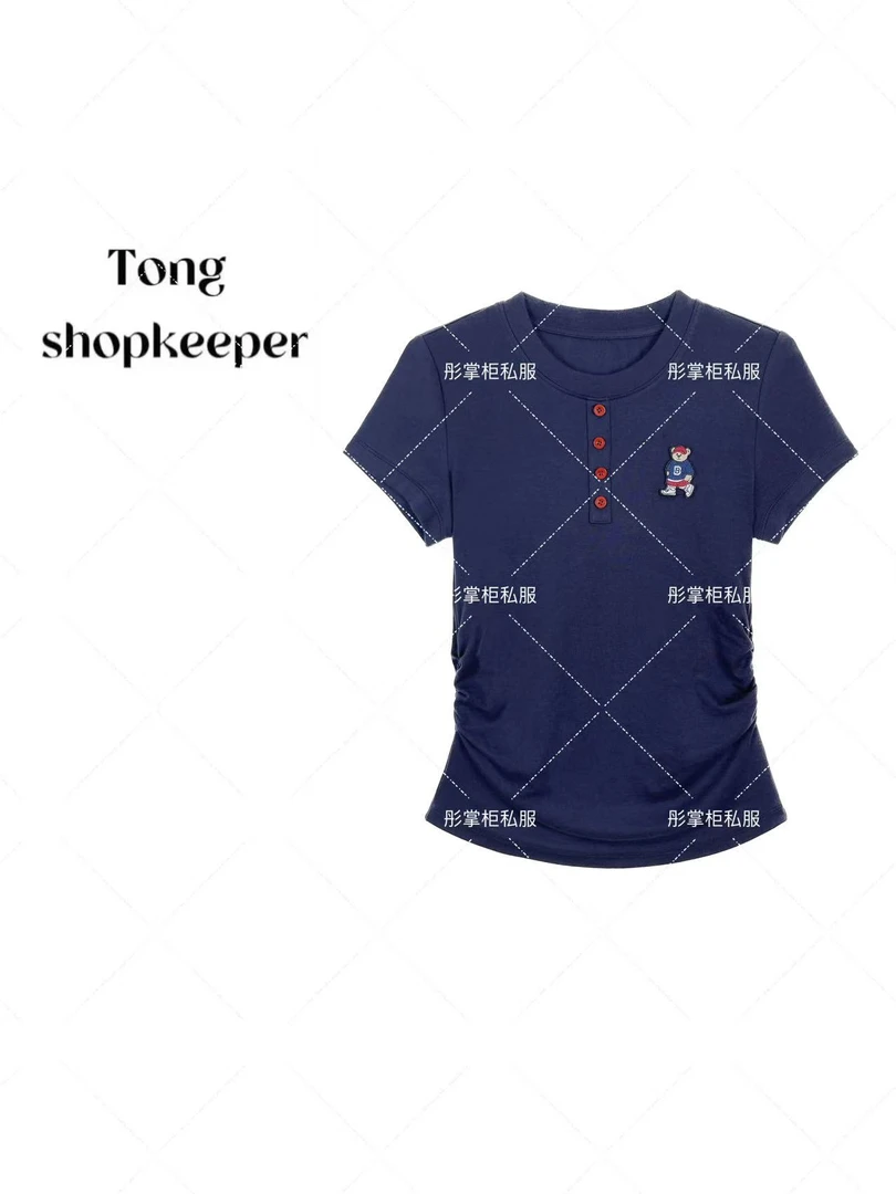 QJ/彤掌柜1681768 夏季25小熊刺绣莱赛尔天丝羊毛减龄显瘦上衣