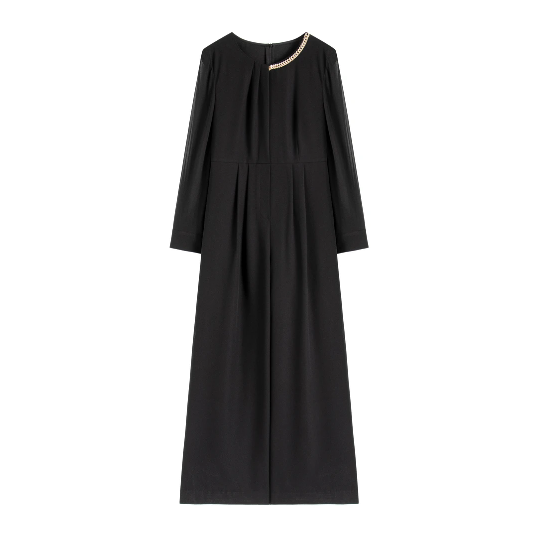 【南油虹姐】小香风高级感链条长袖高腰显瘦阔腿裤连体裤