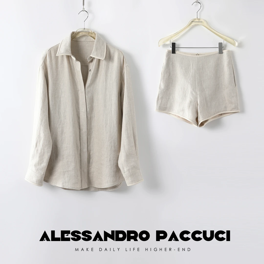 【孤品特价不退不换】洛哥23862X【记录自由】亚麻+绵羊皮短裤/衬衫