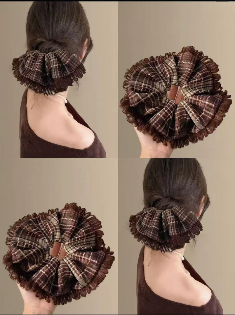 田园风法式咖色简约磨毛发圈发绳发圈网纱女韩式花苞头时尚54