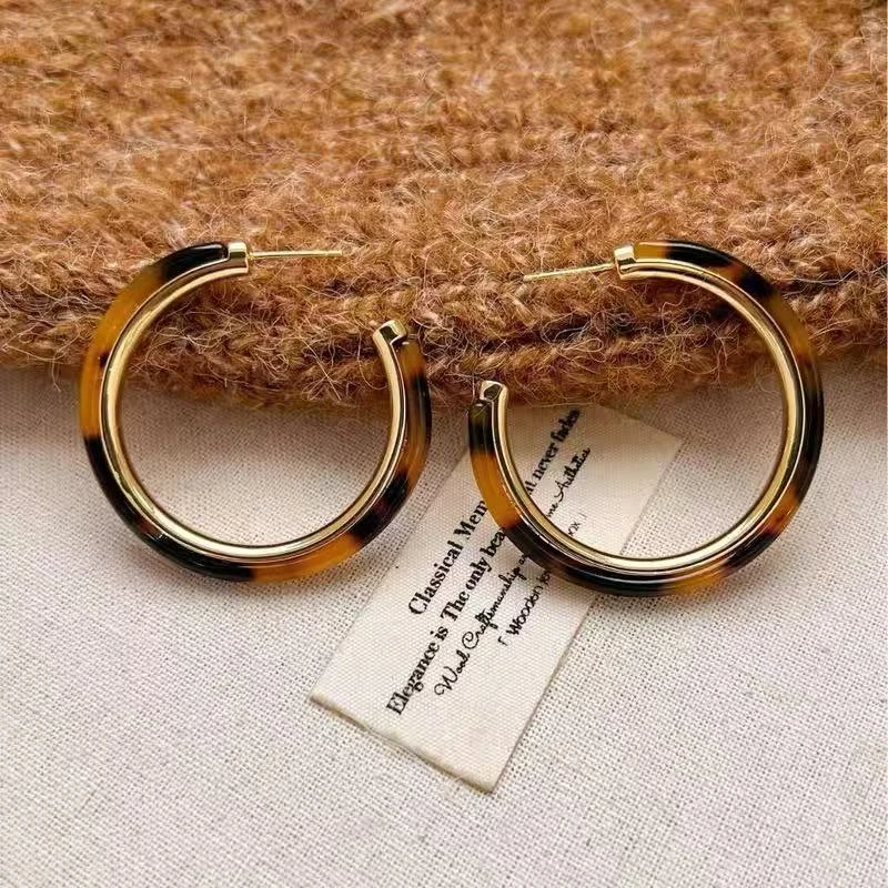 铜合金珐琅耳饰 文艺复古豹纹辣妹大耳圈耳环小众设计高级感耳环